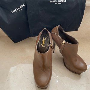 YSL Saint Laurent Platform Leather Booties 38.5